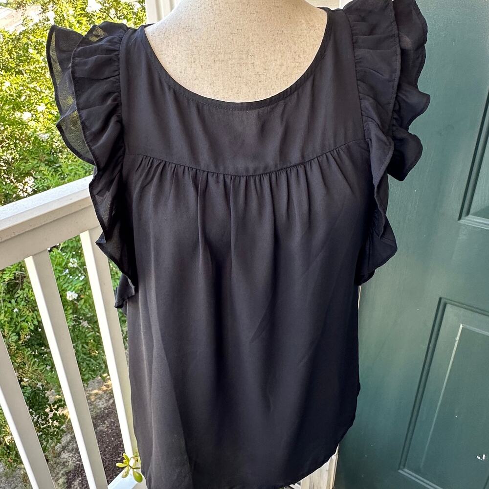 LOFT Black Ruffle Sleeve Blouse S Knit Back Office Career Work Layering Top